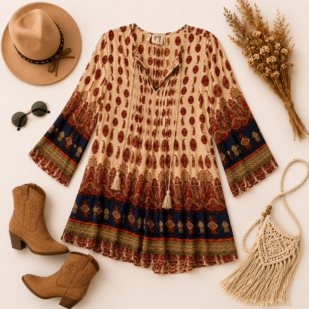 Bohemian Pleated Dress